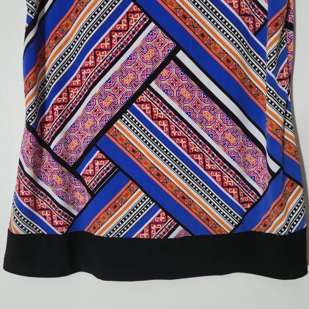 Nina Leonard XL Sleeveless Geometric Print Tank Top Blue Orange Matte Jersey EUC - Picture 4 of 10